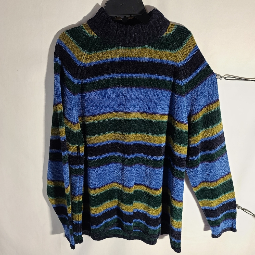 Erika & Co blue black green stripe sweater